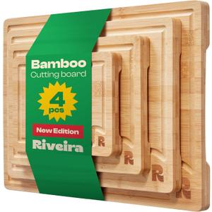 Riveira White Bamboo Wood Cutting Board  Versatile And Durable: Set Of 4 Pcs Rectangular Wooden Cutting Board  Natural Wooden Cutting Boards For Kitchen  Complete White Bamboo Wooden Chopping Board