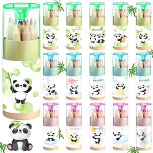 AmazingSpark 15 Pack Christmas Mini Drawing Colored Pencils Bulk Cute Animal Cartoon Drawing Pencils for Kids with Sharpener Portable Color Tube Gift for Painting Classroom School(Panda)