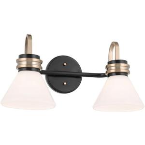 Kichler Farum 19.25 Inch 2 Light Vanity with Opal Glass in Black with Champagne Bronze