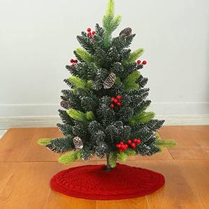 Sattiyrch Small Christmas Tree Skirt 18in, Luxury Cable Knitted Thick Rustic Xmas Small Tree Skirt (Burgundy, 18in)