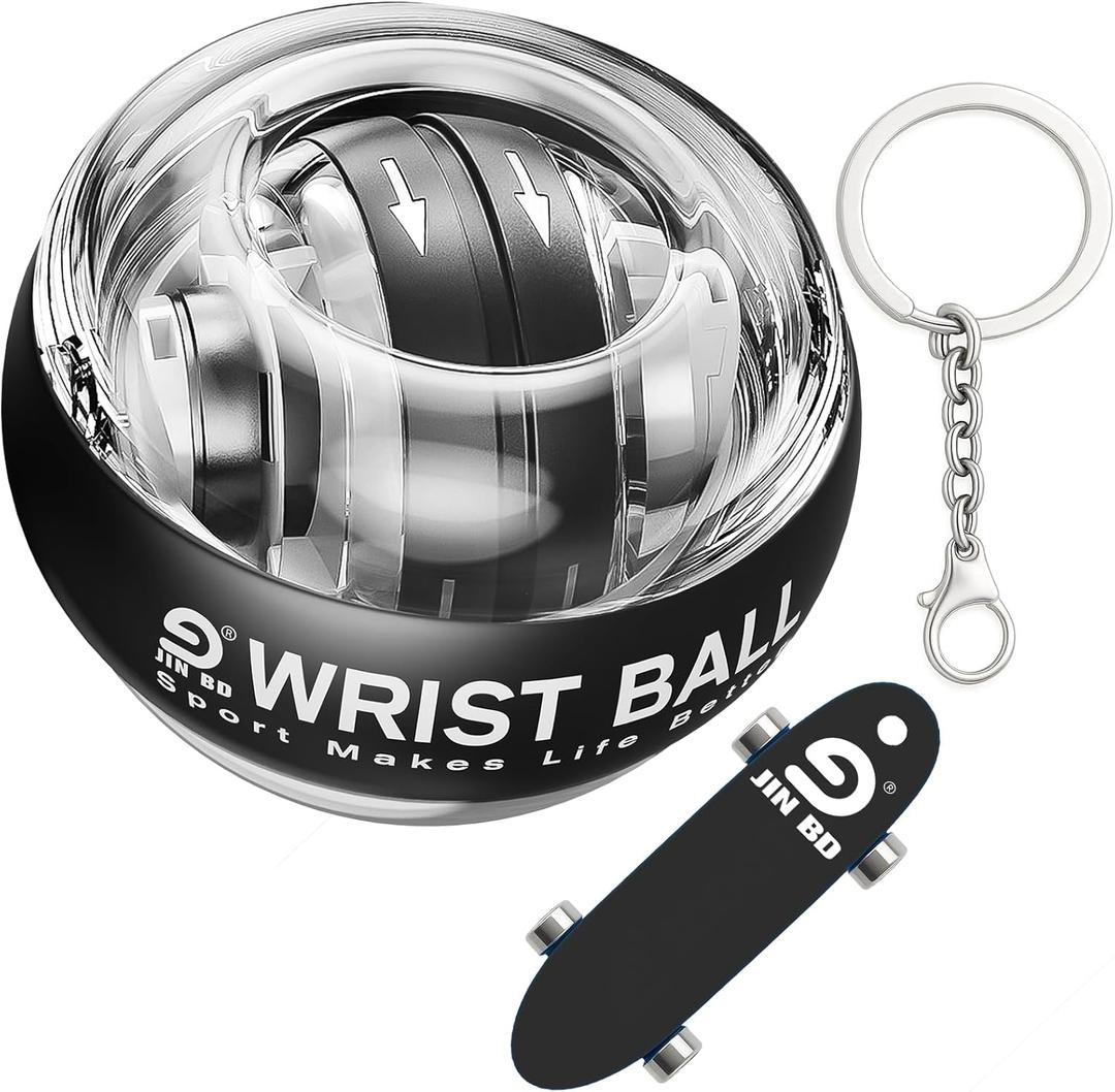 Wrist Training Ball, self-Starting gyro Forearm Exerciser Power Ball and Finger Slide Combination Pack for strengthening arms, Fingers, Bones and Muscles. (Black without LED light combination)