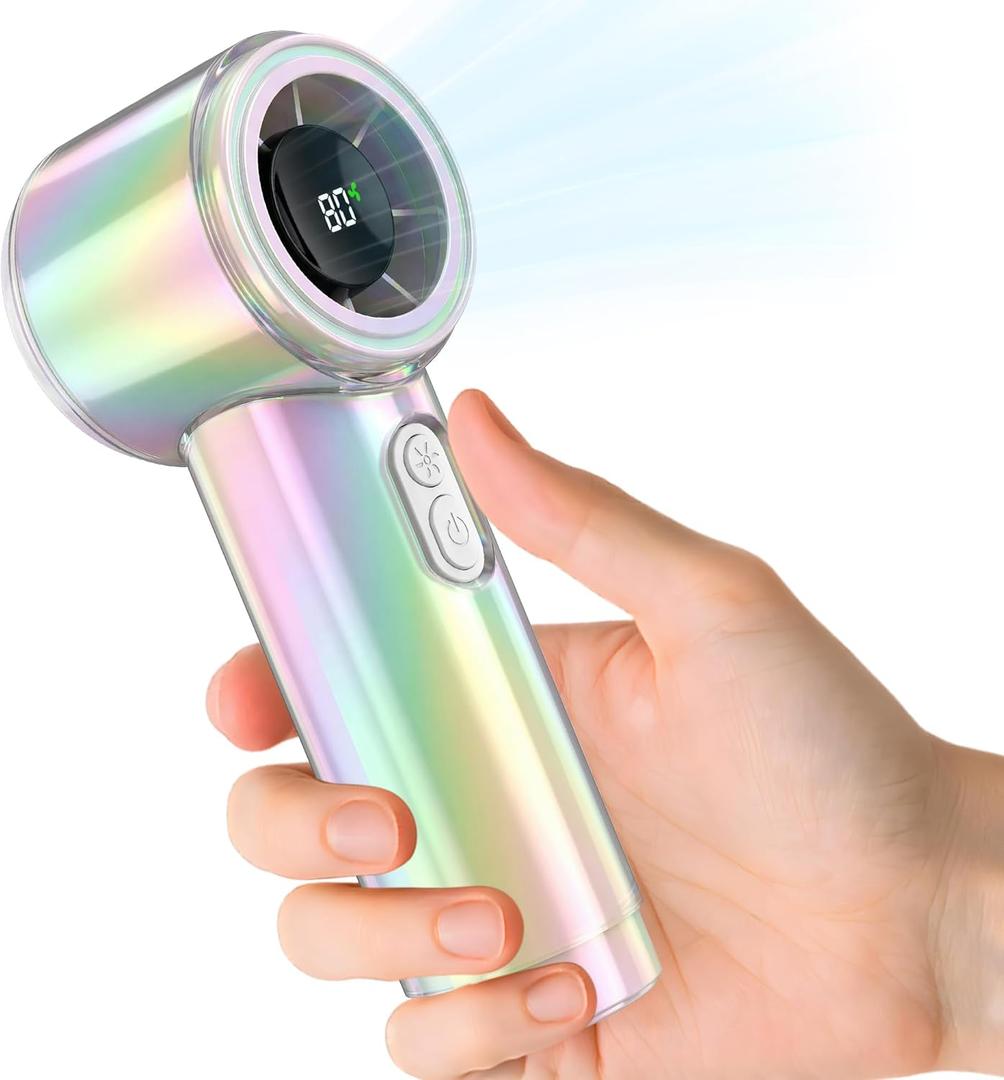 Portable Handheld Turbo Fan, Battery Operated Up to 10 Working Hours, 15000RPM High Speed, 100 Speed Personal Pocket Fan, Rainbow Rechargeable Summer Essentials for Women Beach Travel Outdoor (White)