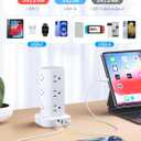 Tower Power Strips with Surge Protection, 6FT Flat Extension Cord with Multiple Outlets, 12 AC 4 USB Ports, Overload Protection Charging Station for Office Home Dorm Room Travel (White)