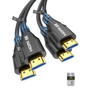 Cratree HDMI Cable 6FT 2Pack - Certified 8K Ultra High Speed HDMI Cord,48Gbps,8K 60hz,4K 120hz,Braided,eARC,HDCP 2.2 2.3,Compatible for HDTV/PS5/PS4/Blu-ray/RTX 3080 3090