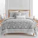 Levtex Home Adare Grey Reversible Full/Queen Quilt Set (88x92in) with 2 Pillow Shams (26x20in) - Floral Bedding - Grey White - Cotton Full/Queen Size Quilt Bedding Set - Lightweight, Soft, Pre-Washed