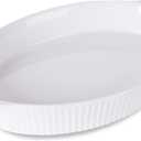 LEETOYI Porcelain 9x13 Large Oval Au Gratin Pans,Baking Dish for Servings, Bakeware with Double Handle for Kitchen and Home, White