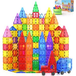 100PCS Magnetic Tiles STEM Building Toys Set with 2 Cars, Sensory Stacking Magnetic Blocks for Toddlers & Kids, Ideal for Preschool Montessori Toys Christmas Birthday Gifts for Boys & Girls Ages 3+