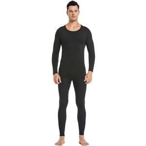 PISIQI Thermal Underwear Men Long Johns Set Ultra-Soft with Fleece Lined Base Layer Winter Skiing Warm Top & Bottom (Black, XXL)