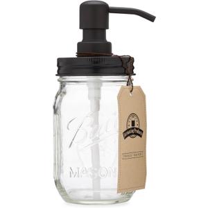Jarmazing Products Mason Jar Soap Dispenser - Black - 16 oz Ball Mason Jar Liquid Dispenser for Kitchen & Bathroom - Glass - Kitchen Soap Dispenser with Rust Proof Stainless Steel Pump & Lid