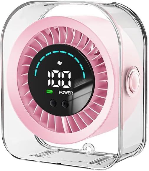 Desk Fan 100-Speed, 3000mAh Rechargeable Fan, LED Display, Ultra-Quiet 30dB, 7-Blade Motor, Wall Mount, Type-C, Portable Fan for Bedroom Office Kitchen Camping (Pink)