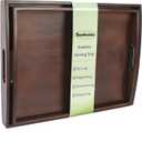 Bamboo Serving Tray with Handles, Set of 2 Large Wood ServingTrays for Food & Coffee, Elegant Wooden Tray for Breakfast in Bed, Kitchen & Party - Black Walnut Finish