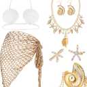 7 Pcs Summer Mermaid Cosplay Costume Accessories Women Mermaid Outfit Crochet Skirt Shell Bra Necklace Earring