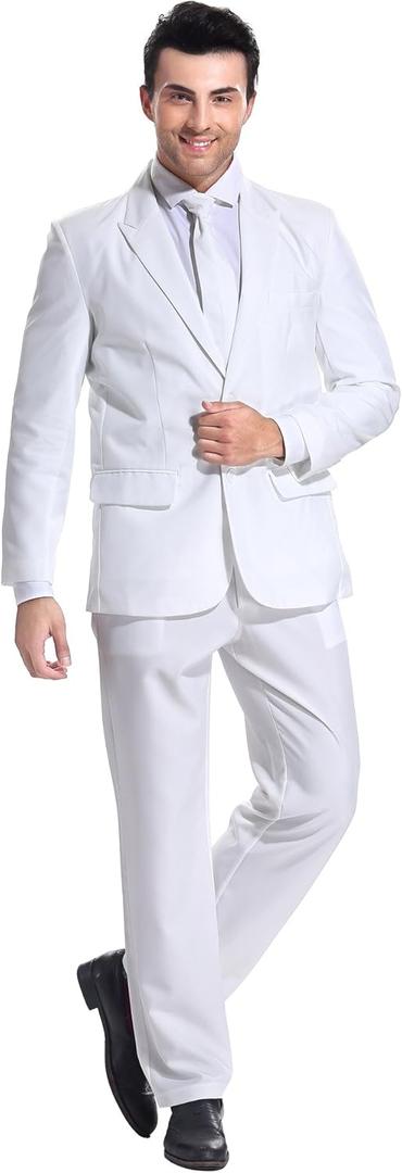 U LOOK UGLY TODAY Men's Suit 2 Piece Solid Color Regular Fit with Jacket Tie Pants for Prom Wedding Party (Large)
