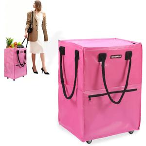 WORKPRO Reusable Grocery Bag on Wheels, Heavy Duty Rolling Shopping Tote with Handle