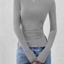 KIRUNDO Long Sleeve Going Out Tops for Women 2026 Spring Casual Boat Neck Workout Shirts Fall Fitted Side Slit Basic Tees (Gray, XS)