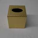 Square Paper Facial Tissue Box Cover Holder for Bathroom Vanity Countertop, Bedroom Dressers, Napkin Holder with Strap on Bottom, Light Gold Quilted Faux Leather Gold
