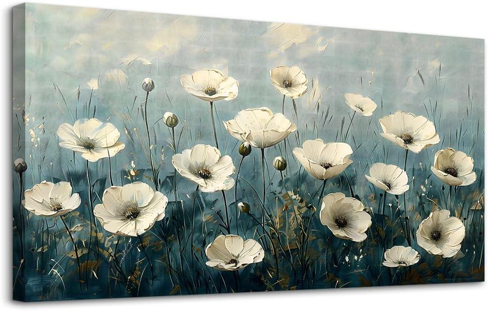 FUHAIHUA Canvas Wall Art For Living Room Large Wall Decor For Office Bedroom Decorations White Flowers Landscape Pictures Modern Wall Paintings Aesthetics Posters Home Decor Ready To Hang 30x60 In