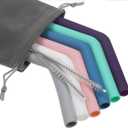 Senneny Set of 6 Silicone Drinking Straws for 30oz and 20oz - Reusable Silicone Straws BPA Free Extra Long with Cleaning Brushes- 6 Bent- 8mm diameter