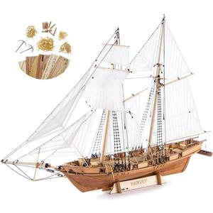 GAWEGM Wooden Ship Model Building Kits for Adults - 1/96 Scale Harvey 1847 Model Ships Assembled with Metal Accessory, for Collection, Teaching Exhibition, Ship Model Hobby, Assemble Expert