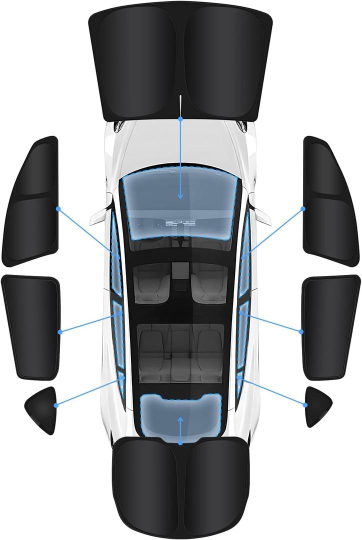 Full Set 8PCS Window Shades for Tesla Model Y Juniper 2025 2026 (Only fit for Model Y Juniper) (2 Sides Black) Accessories for Juniper Side Window Cover Privacy All Window Front Windshield Side Window