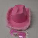 4E's Novelty Cowboy Hat with feathers With Heart Shaped Sunglasses for Women, Felt Cowgirl Hat for Party Costume Dress Up (Pink)