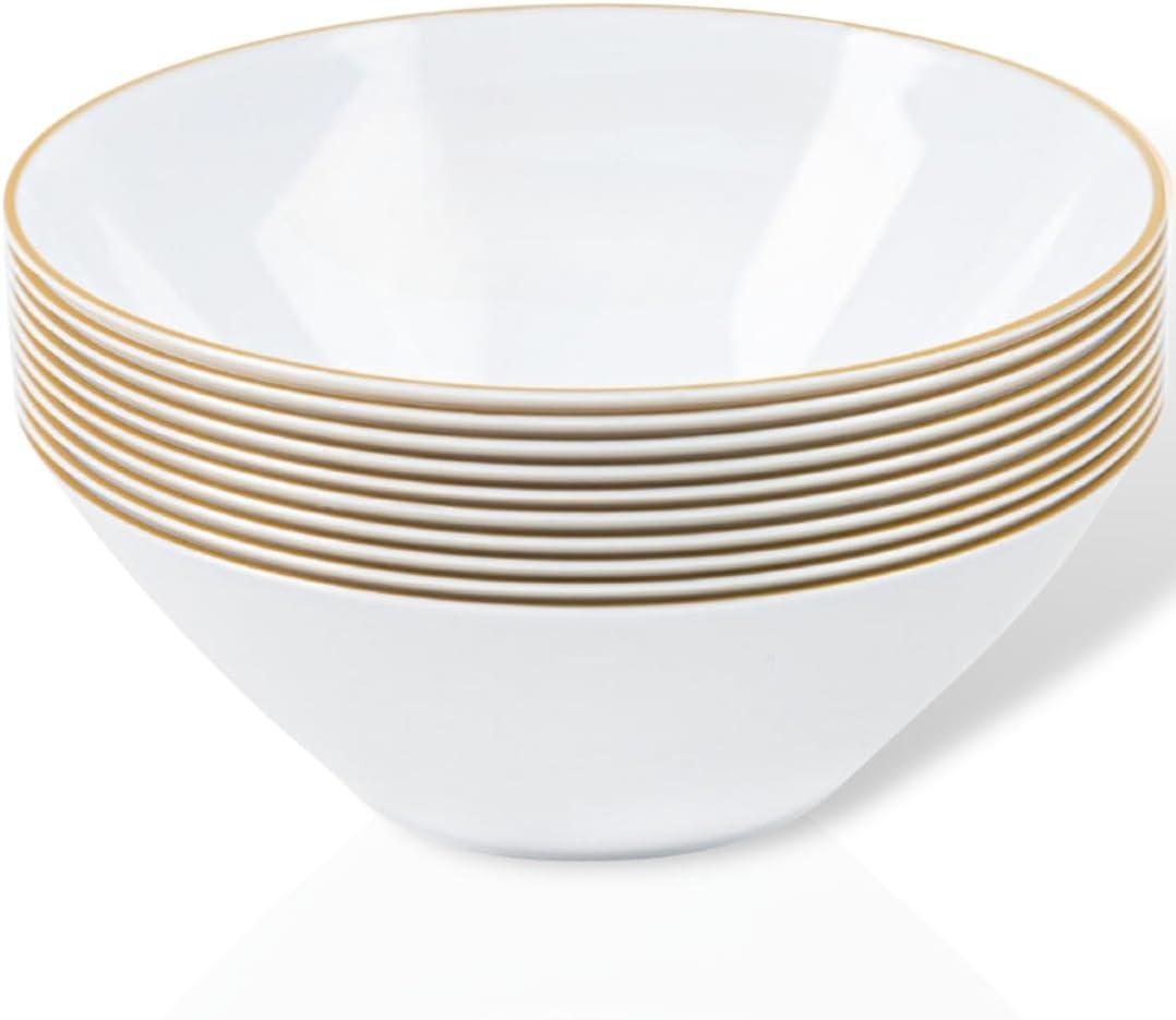 Blue Sky Organic Disposable White Bowls With Gold Rim - 6 Oz | 10 Count - Stylish Dinnerware for Parties & Events