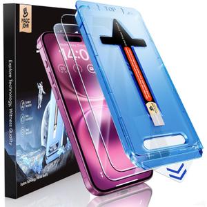 MAGIC JOHN 2 Pack for iPhone 16 Plus 6.7 inch Tempered Glass Screen Protector, Auto Dust-Elimination, Bubble Free, Easy Installation, HD Clear