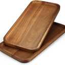 16" x 8" Large Wooden Serving Tray for Decor Party Charcuterie Boards Rectangular Acacia Wood Dessert Platters Rectangle Cake Dessert Plates Food Cheese Platter Board Snack Kitchen Dishes Tray