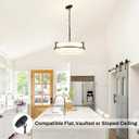 19.7" Black Drum Chandelier,5-Lights Large Drum Pendant Light with White Linen Shade Round Modern Chandeliers for Dining Room Bedroom Kitchen Island Over Table Hanging Ceiling Light Fixtures