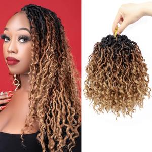 Goddess Faux Locs Crochet Hair for Women 8 Inch Brown Blonde Goddess Locs Crochet Hair 7 Packs Boho Style Locs River Hair with Curly Ends (1B/30/27)