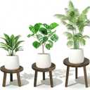 Wood Plant Stands Indoor, 3-Pack Single Plant Stand for 6-12 Inch Pots, Mid-Century Modern Plant Stool, Tall Wooden Plant Stand for Large Plants Perfect Fit for Living Room, Balcony, Office(Dark Brown)
