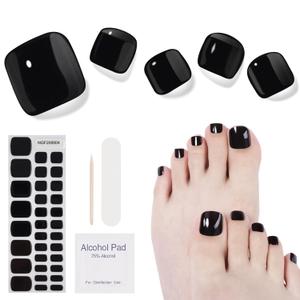 Semi Cured Gel Pedicure Strips, 32 Solid Color Gel Toenail Stickers Full Nail Wraps for Women Girls Kids, Includes Prep Pads, Nail File & Wood Stick (Hazy Dark Night)