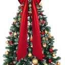 Iceyyyy 52.2 x 15.5 Inch Christmas Tree Topper Red Satin Bows,Double Layer Extra Large Tree Topper Ornament Bow,Giant Red Christmas Tree Bow for Indoor Outdoor Holiday Party Home Decor