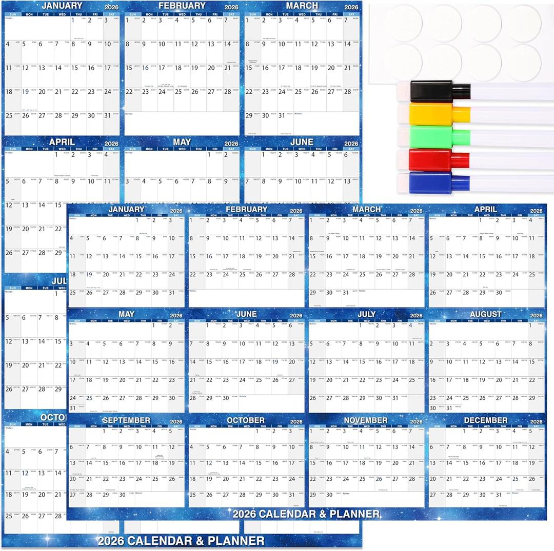 32" x 48" Attitill 2026 Wall Calendar Erasable Large XL Wet & Dry Erase Large Laminated Annual Yearly Planner, 2026 Wall Calendar from Jan. 2026 to Dec. 2026, Dry Erase Calendars with Markers and Round Stickers, Good for School, Office