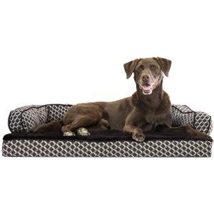Furhaven Orthopedic Dog Bed for Large/Medium Dogs w/ Removable Bolsters & Washable Cover, For Dogs Up to 55 lbs - Plush & Woven Decor Comfy Couch Sofa - Diamond Brown, Large