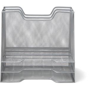Mind Reader Metal Mesh Desktop File Organizer, 3-Tier Paper Tray with 5 Compartments, Office Mail Sorter, Silver