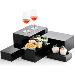 Sintuff 5 Pcs Buffet Risers and Display Stand 8" 9" 10" 11" 12" Large Acrylic Dessert Cupcake Table Stand Set Black Food Display Cube for Jewelry Figure Show Decor Box Nesting Riser with Hollow Bottom