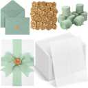 YooNotee 100 Set Wedding Invitation Wrap Set Pre Folded Vellum Jacket for 5x7 Invitations with Sage Green Envelope Gold Wax Seal Stickers Wedding Invitation Accessories Kit for Bridal Invite DIY Craft