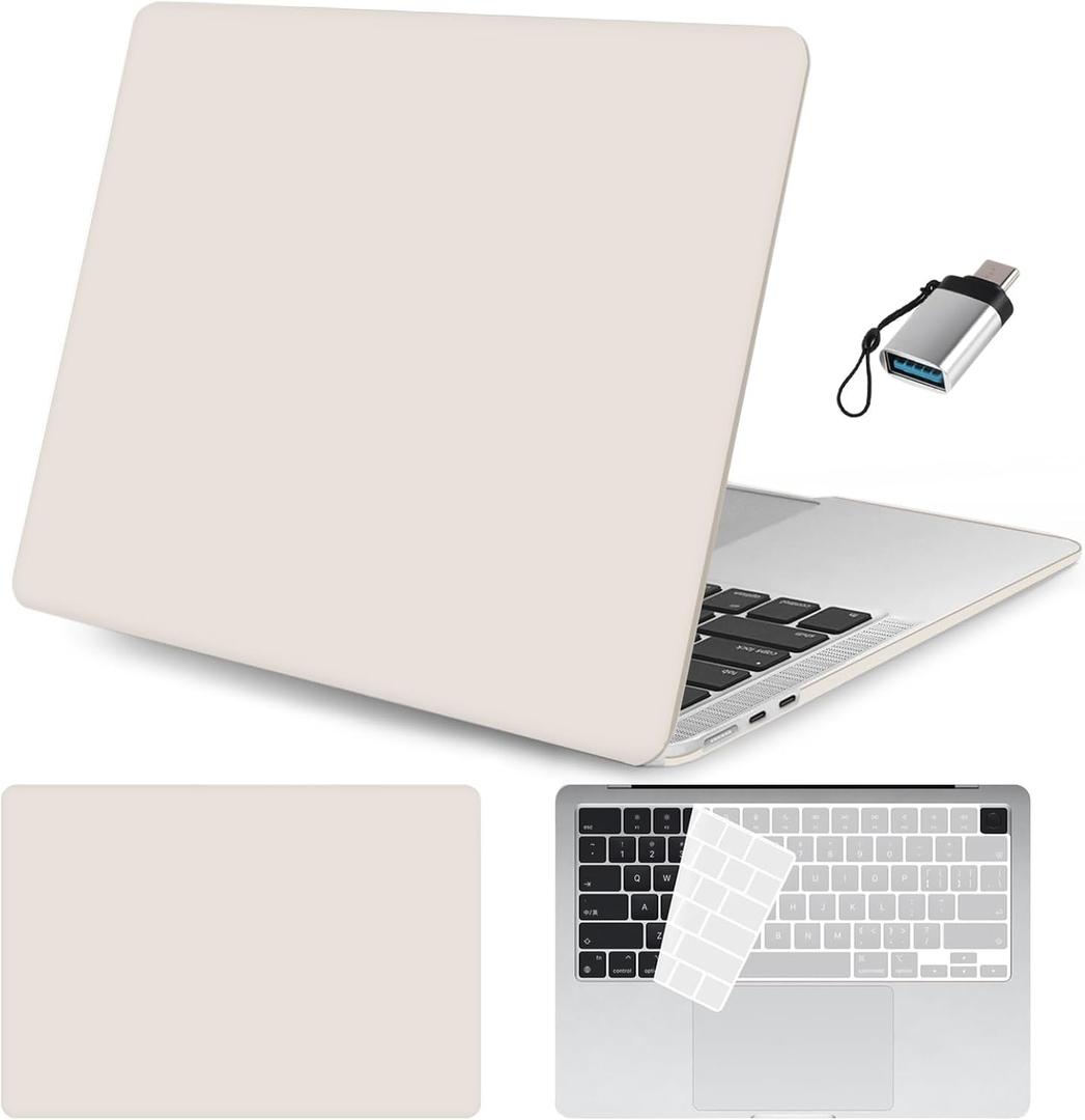 Seorsok Compatible with MacBook Air 15 inch Case 2023 2024 Release A2941 M2&M3 A3114 Touch ID,Ultra Thin Laptop Plastic Hard Shell Case&Keyboard Skin&Type C Adapter 1Pack,Khaki