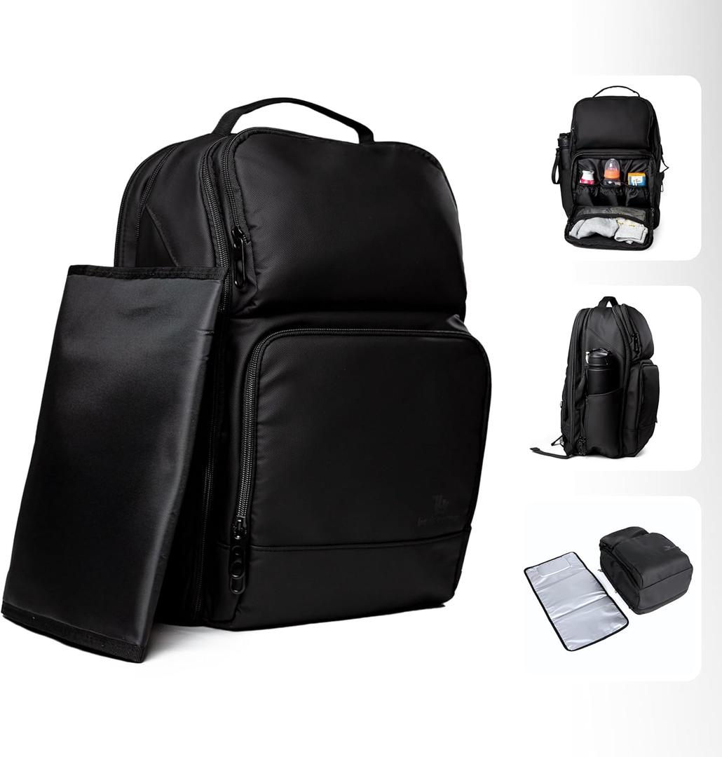 Diaper Bag Backpack for Moms Dads  Baby Bag With USB Port, Changing Pad, Laptop Pocket  Expandable, Black
