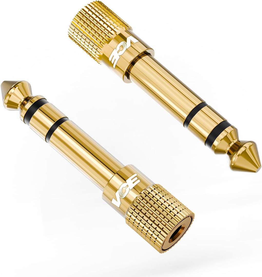 VCE 6.35mm Male to 3.5mm Female 1/4 inch to 1/8 inch 24K Stereo Audio Jack Adapter for Aux Cable, Guitar Amplifier, Headphone, 2 Pack