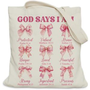 Aesthetic Christian Gifts Tote Bag for Church, Religious Tote Bag for Bible Study, Medium Size with Inner Pocket (Pink)