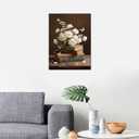 Moody Floral Canvas Wall Art Vintage Still Life Flowers on Old Books Print Framed Romantic Butterfly Painting Cottagecore Decor Library Bookish Gift Picture for Bedroom Living Room 24x18 Inch