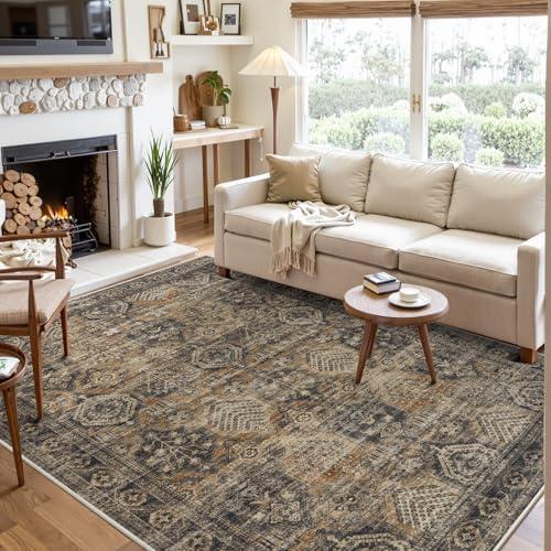 Anidaroel 9x12 Rugs for Living Room: Washable Moroccan Area Rug, Vintage Distressed Large Rugs for Bedroom Aesthetic, Non-Slip Non-Shedding Indoor Throw Carpet for Dining Room Nursery, Brown