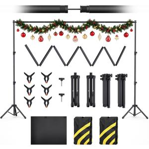 Forlogic 10x7.5Ft Backdrop Stand, Heavy Duty Adjustable Photo Back Drop Stand for Party, Photography, Banner Stand (Includes Six Background Stand Clamps)