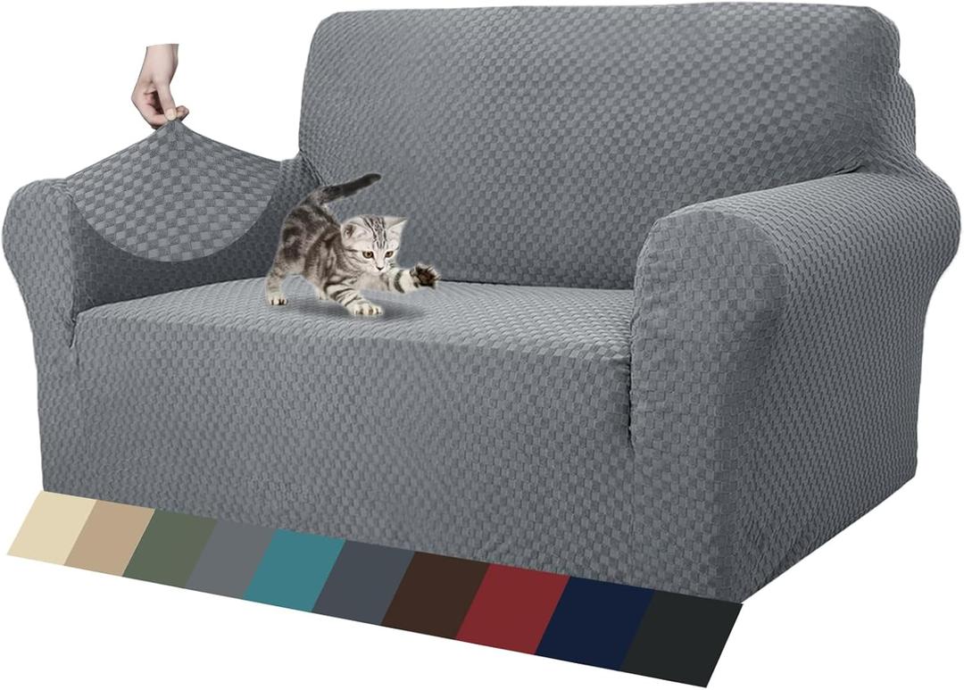 ZNSAYOTX 1 Piece Jacquard Couch Covers for 2 Cushion Couch High Stretch Loveseat Slipcover for Pets Dogs Anti Slip Love Seat Sofa Slipcover Furniture Protector (Loveseat, Light Grey)