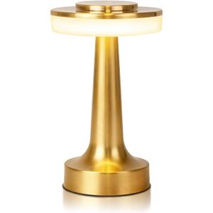 JHPGEOE Cordless Metal Desk Lamp, Touch Sensor Control LED Table Lamp, 3 Color Stepless Dimmable Battery Powered Lamp for Living Room, Dorm, Home Office (Gold)