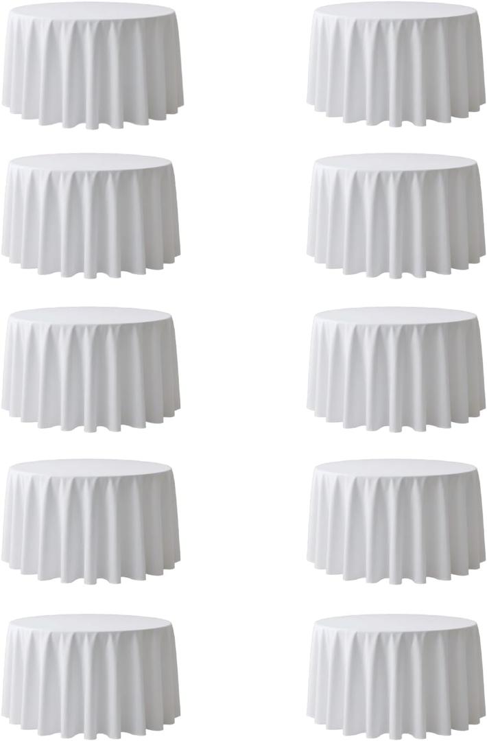 Surmente 10 Pack White Tablecloth for Round Tables, 132-inch Round Table Cloths for Weddings, Banquets, or Restaurants