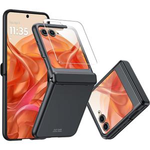 CENMASO for Motorola Razr 2025 Case/Razr 2024 Case with Hinge Protection & Built-in Screen Protector, Slim Full-Body Rugged Anti-Scratch Shockproof Protection Phone Case for Moto Razr 2025/2024-Black