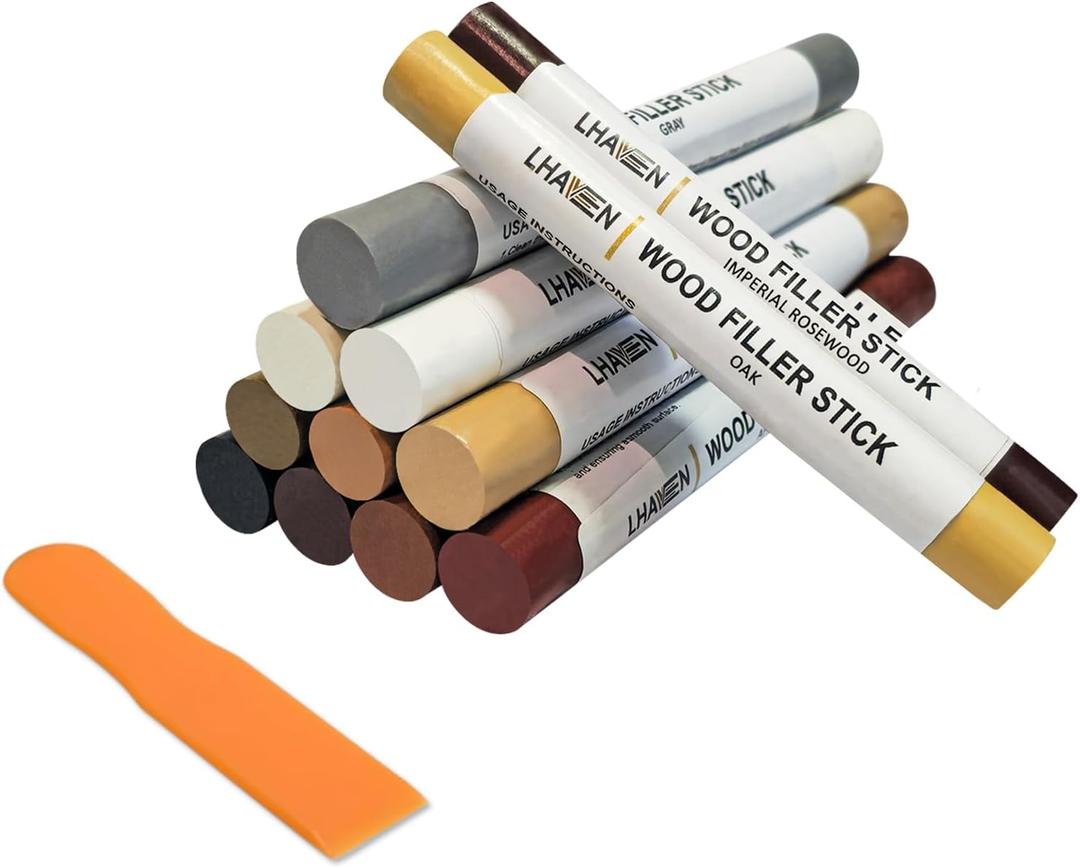 Wood Filler Sticks,12colors Wood Wax Crayons for Repairing Scratches, Scuffs, Cracks, and Nail Holes on Wood Furniture, Floors, Cabinets, Tables, and Doors